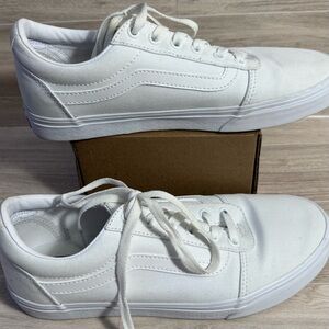Vans Old Skool Low-Top All White Canvas Sneakers — Size
